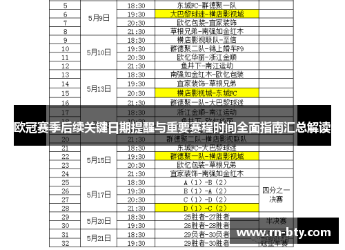 欧冠赛季后续关键日期提醒与重要赛程时间全面指南汇总解读