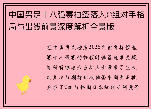 中国男足十八强赛抽签落入C组对手格局与出线前景深度解析全景版
